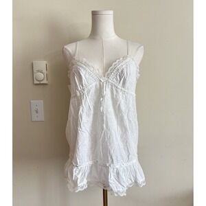 Pink Collection Womens XL Top Lace Cami White Cute Boho Festival Coquette Cotton